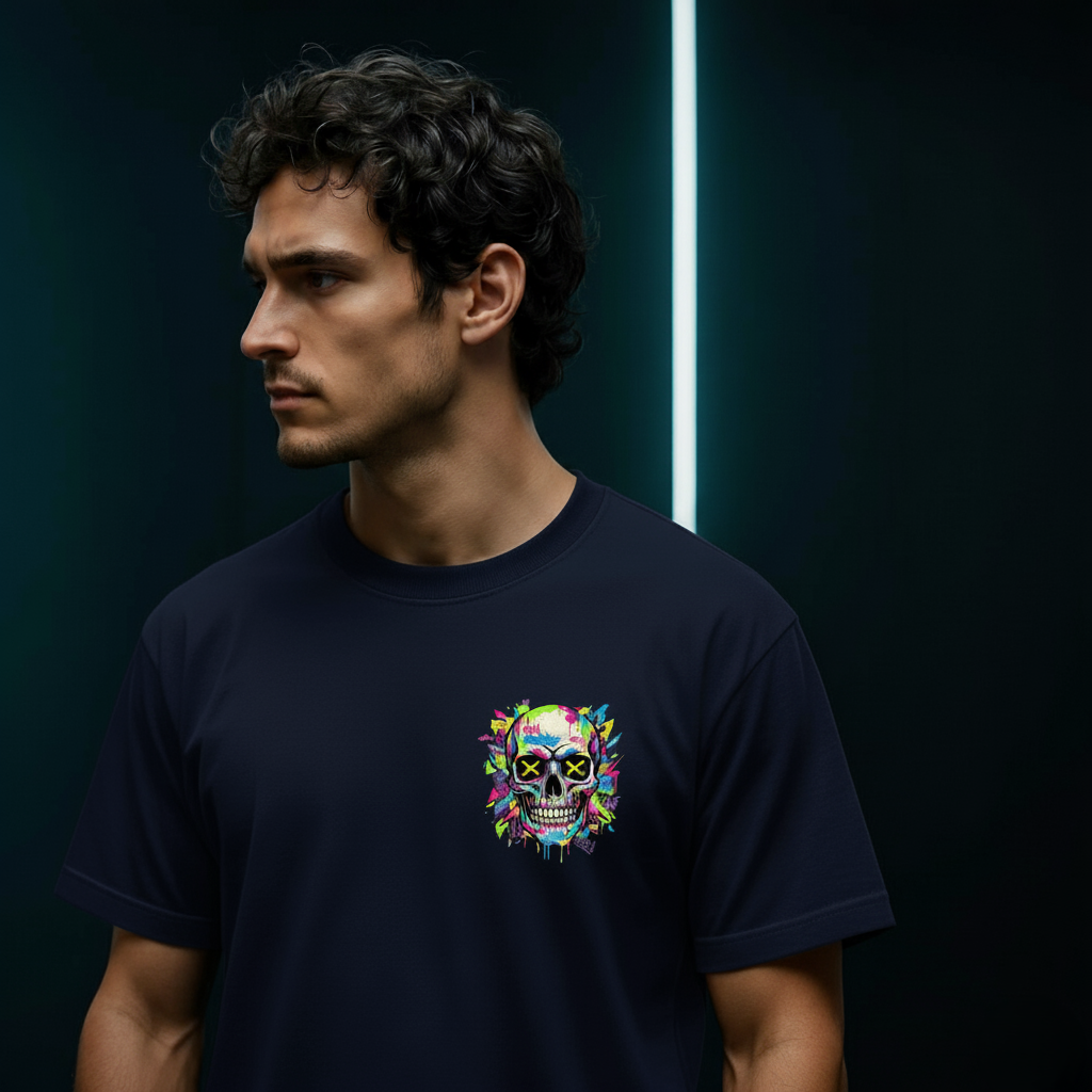 Spray & Skull | Navy Blue |Unisex Terry Oversized Tee