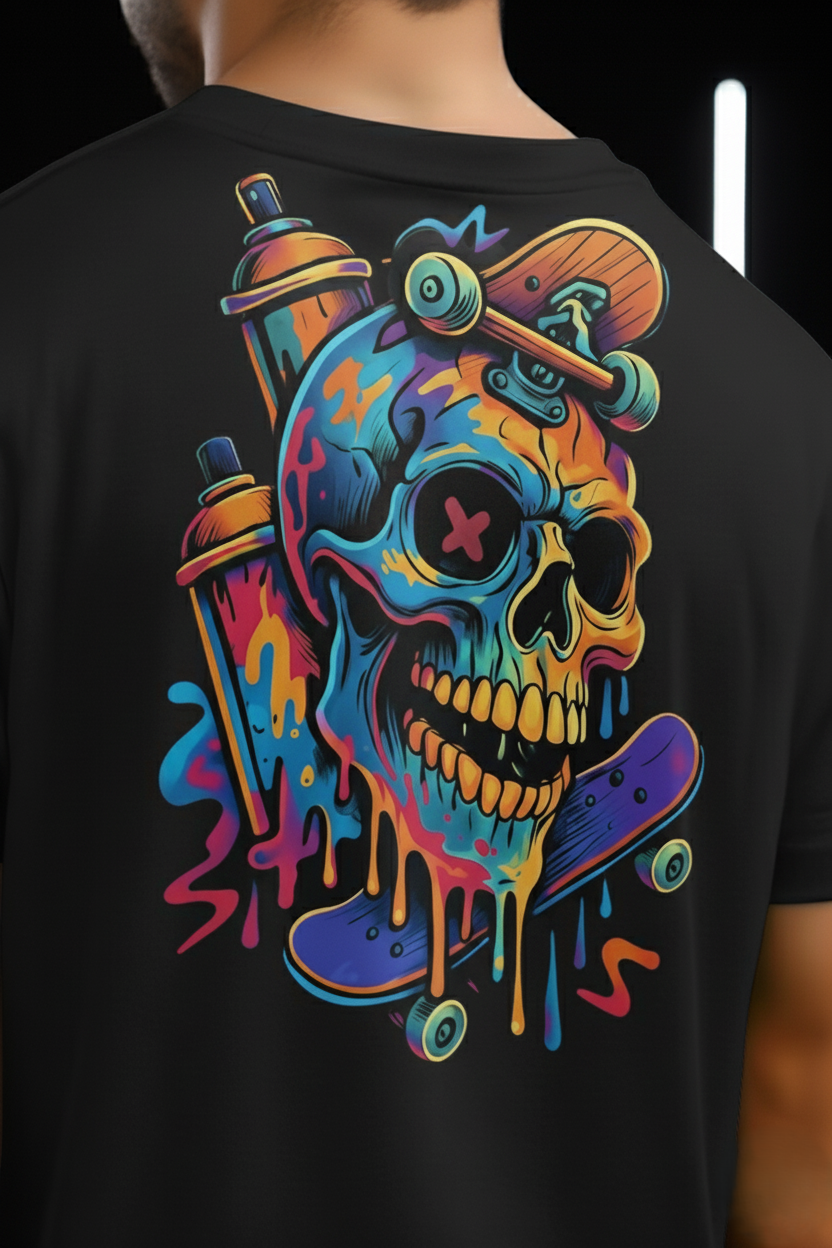 Spray & Skull | Black | Unisex Terry Oversized Tee