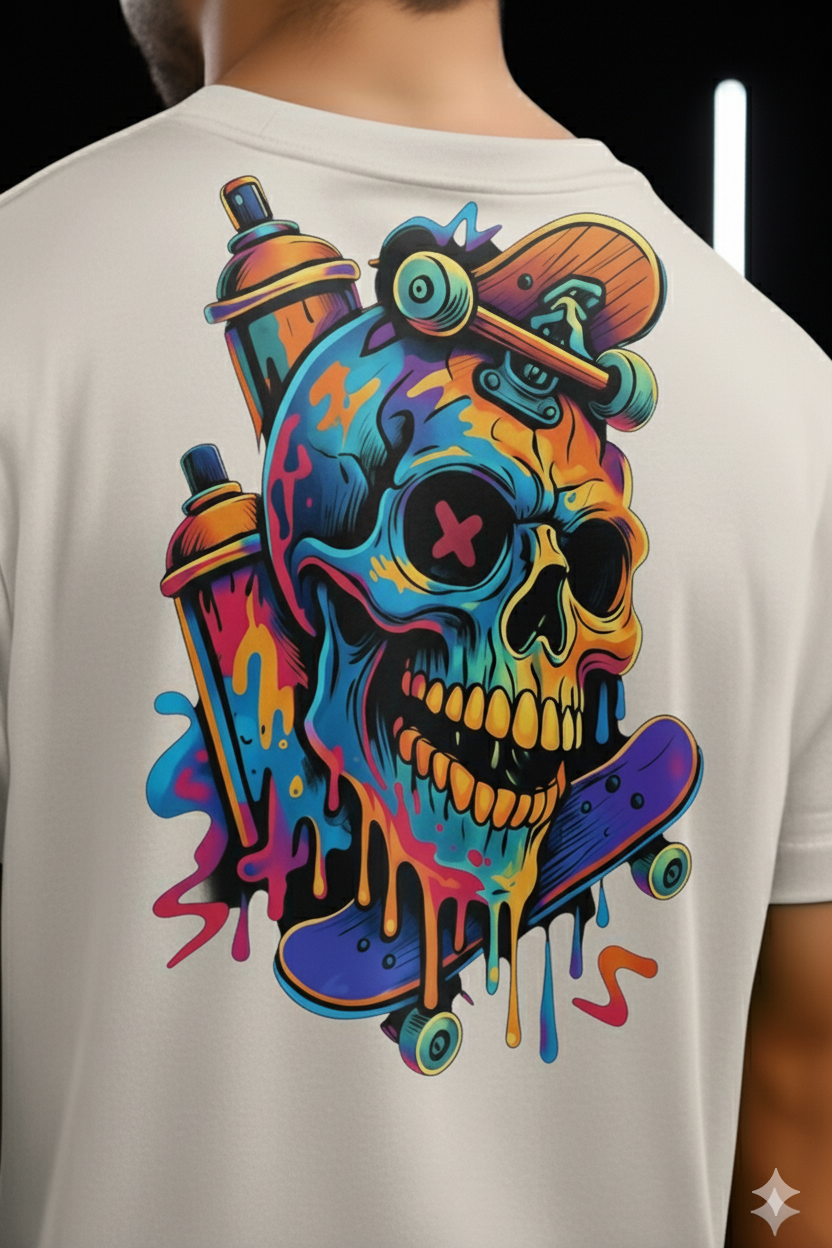Spray & Skull | Off White | Unisex Terry Oversized Tee