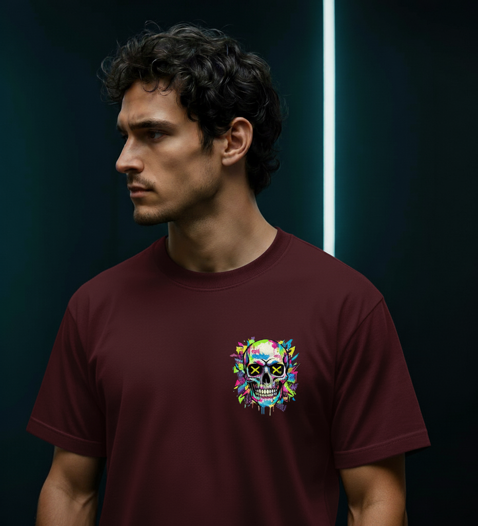 Spray & Skull | Maroon | Unisex Terry Oversized Tee