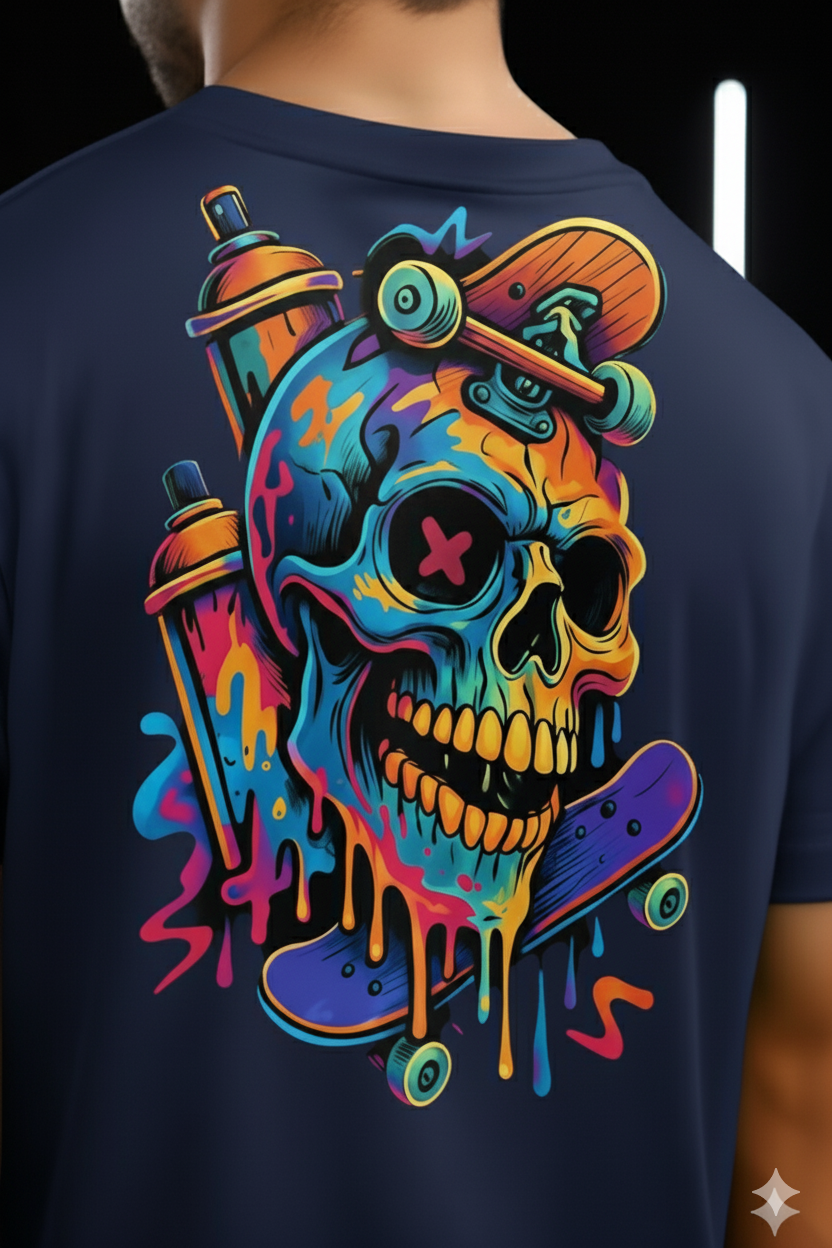 Spray & Skull | Navy Blue |Unisex Terry Oversized Tee