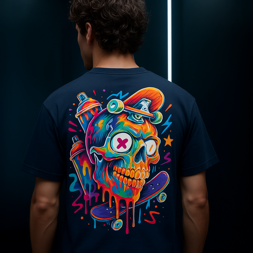 Spray & Skull | Navy Blue |Unisex Terry Oversized Tee