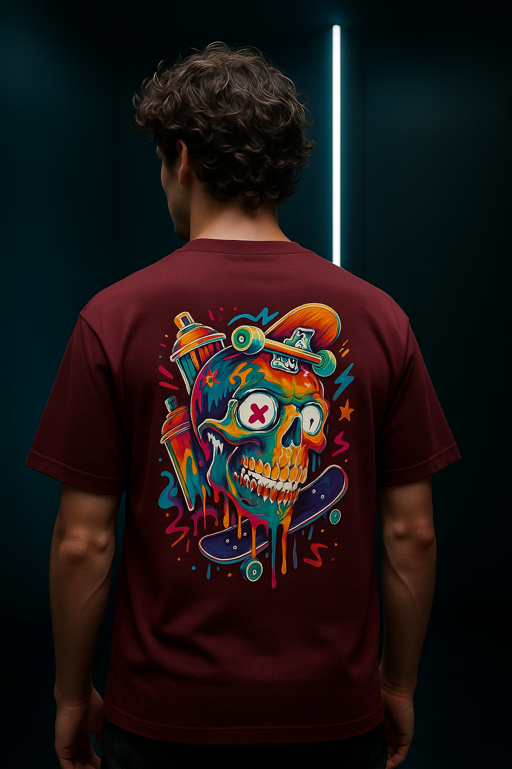 Spray & Skull | Maroon | Unisex Terry Oversized Tee